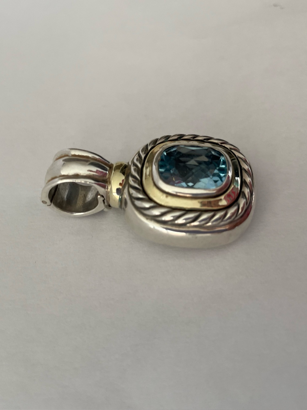 David Yurman Large Classic Blue Topaz Albion Enhancer - Picture 3 of 9